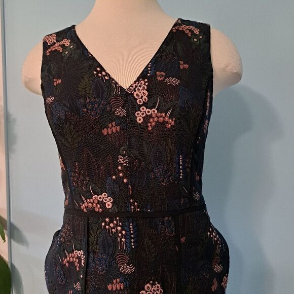 Ann Taylor Night Garden Tapestry Sheat Dress Size 2 Tall Navy/ Multi-colored - Picture 10 of 12